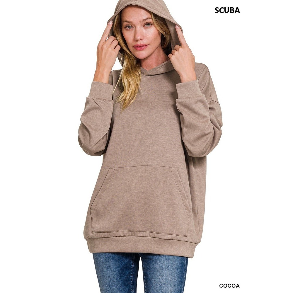 Zenana Scuba Hoodie Women S/M Cocoa NWT Oversized Pocket Pullover